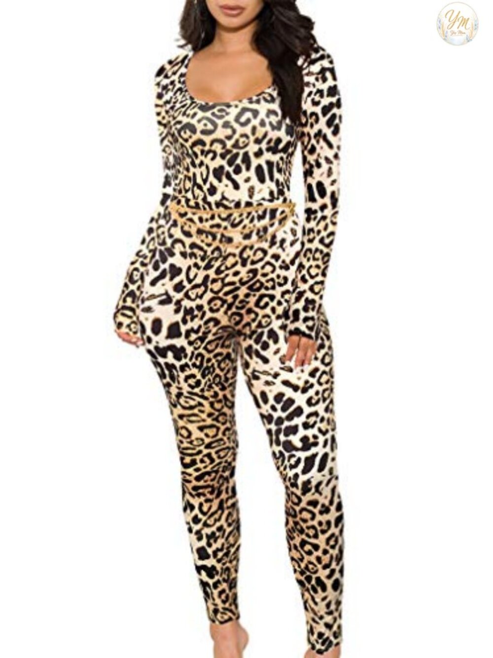 Women's Long Sleeve Scoop Neck Bodycon Jumpsuit Stretchy Slim Fit Club